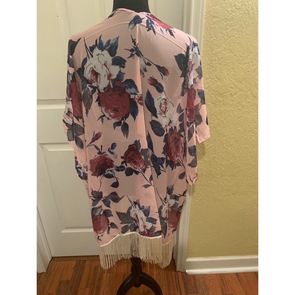 Rose Chiffon Tassel Kimono Cardigan - Picture 3 of 3